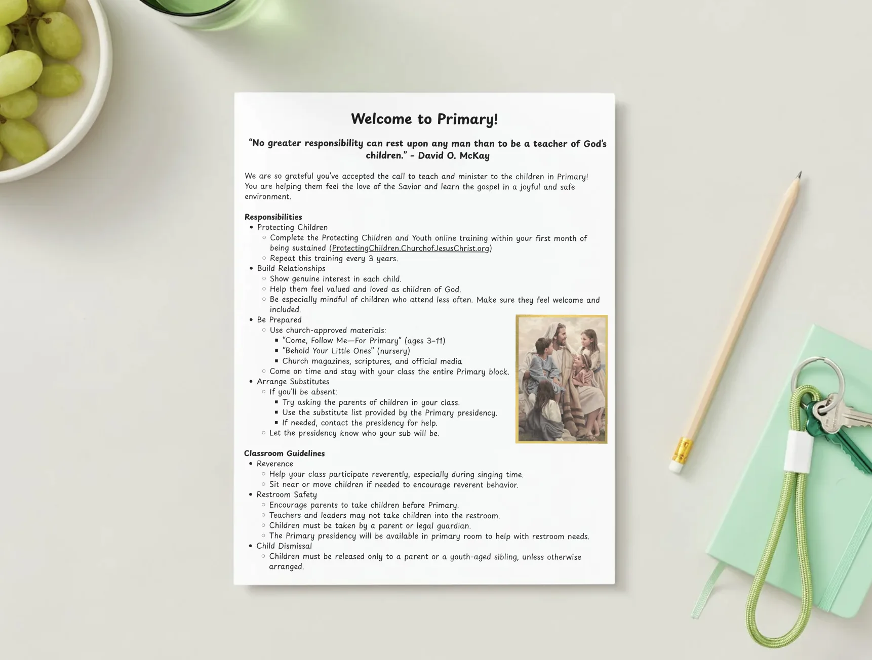 Welcome to Primary teacher guide preview, page 1 — responsibilities and classroom guidelines